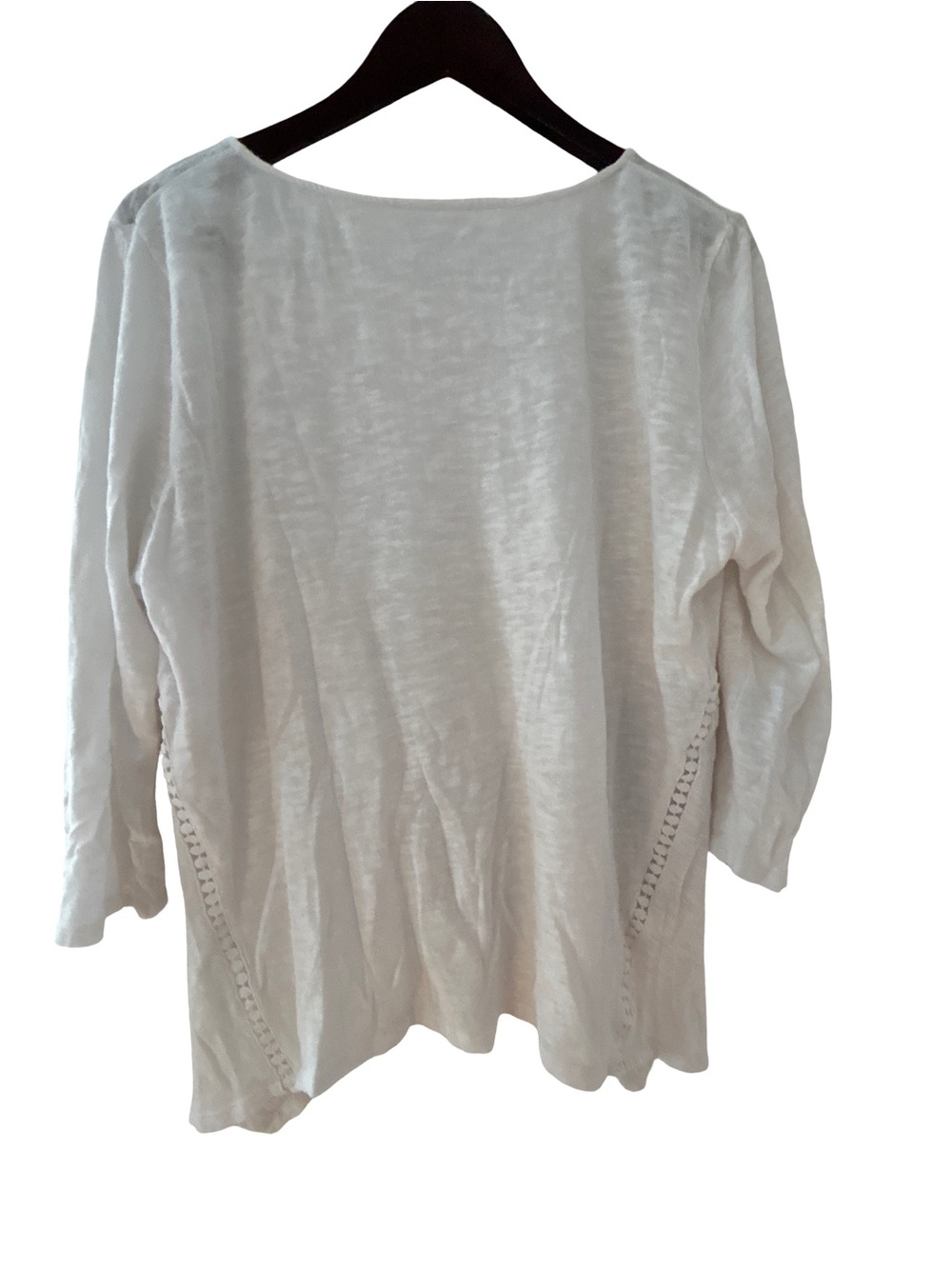 J. Jill White Linen Cotton Slub Crochet Trim Sharkbite Hem Top Size Large L - Picture 2 of 6